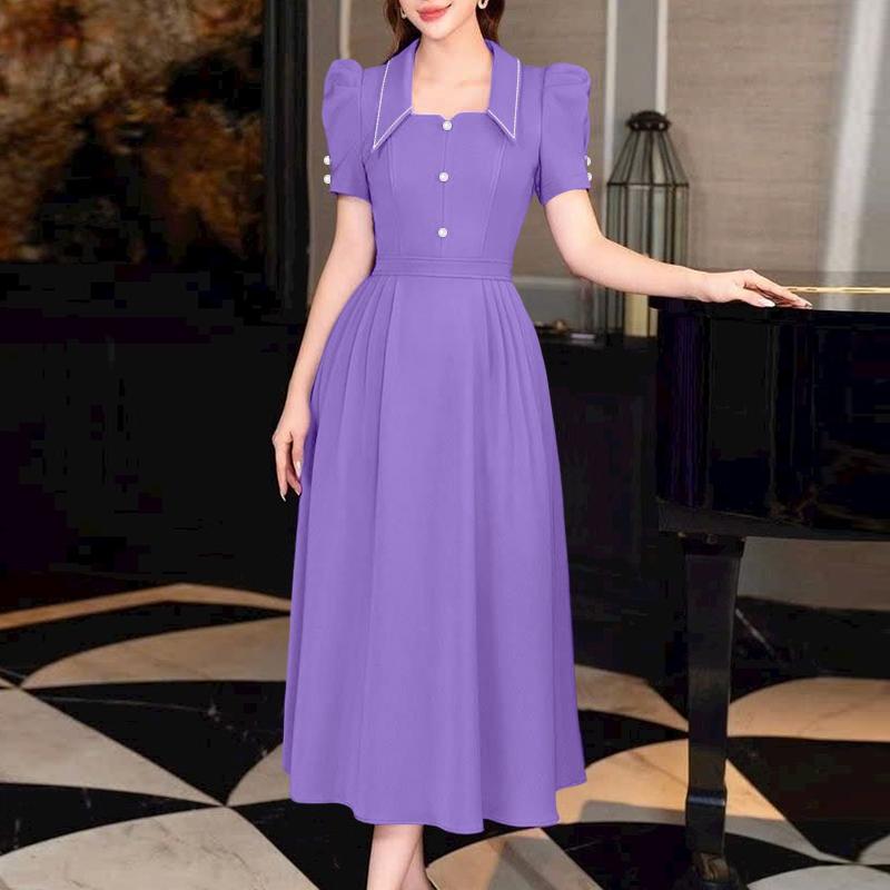 

ZANZEA Женское повседневное элегантное платье с квадратным вырезом и коротким рукавом 4XL фиолетовый