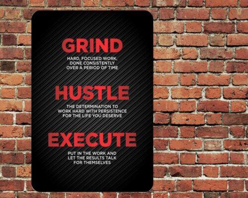 Grind Hustle Execute Sign Aluminum Metal x Motivational InspirationalAluminum 20x30cm(7.8x11.8inch)