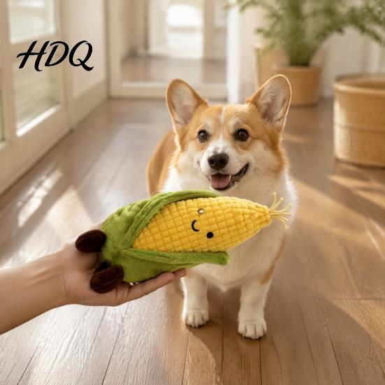 Puppy Boredom Relief Toys Plush Corn Dog Toy Squeaky Stuffed Chew Pet for Aggressive Chewers Soft Teething Toy Small To Medium Dogs Durable Fetch
