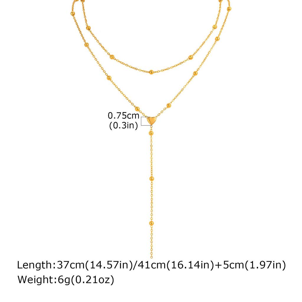 Women's Stainless Steel Double Layer Y-Shaped Gold Tassel Necklace