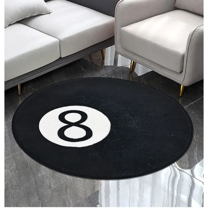 

VIKAMA Billiards Challenge Carpet Black 8-Ball Imitation Cashmere Home Round Decorative Rug For Game Room And Fun Learning Space 60X60CM(2X2FT