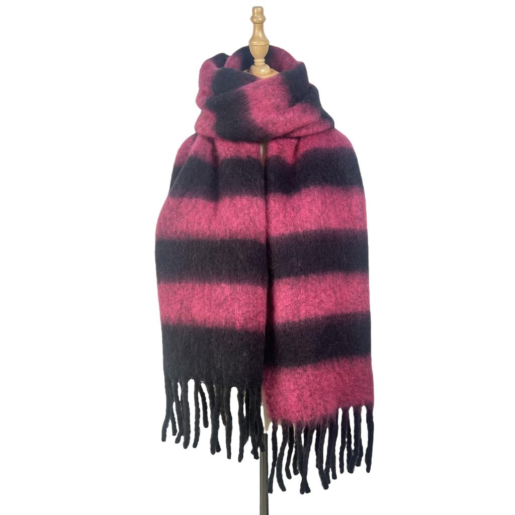 High Quality Wool Blend Striped Scarf Women Fall Winter New Thick Warm Muffler Female Simple Versatile Fashion Fringed Shawl