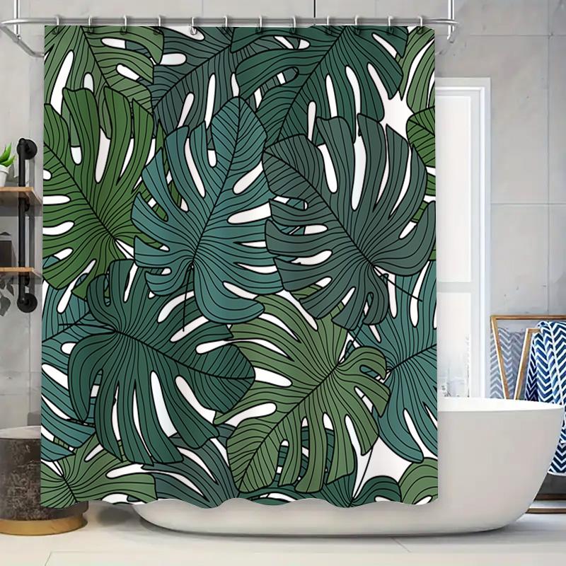 

Artistic Green Leaf Shower Curtain: Modern Bathroom Decor For Home Living Spaces Easy Install Durable Fabric Material W60H190(CM)-1 Pcs