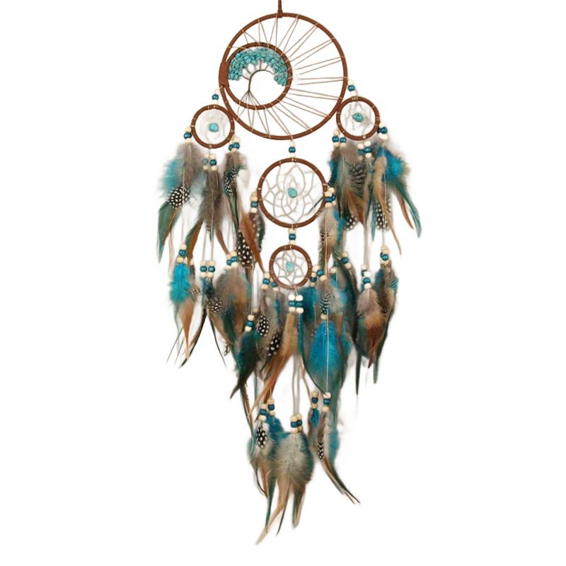 1pc 6 rings Tree of Life Dreamcatcher, Hand-woven Multi-ring Feather Wind Chimes Home Ornaments, Hanging Pendants, Wall Art,