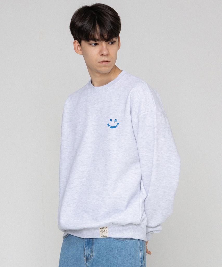 GRAVER [Unisex] Sky Cloud Drawing Smile Sweatshirt_Melange White