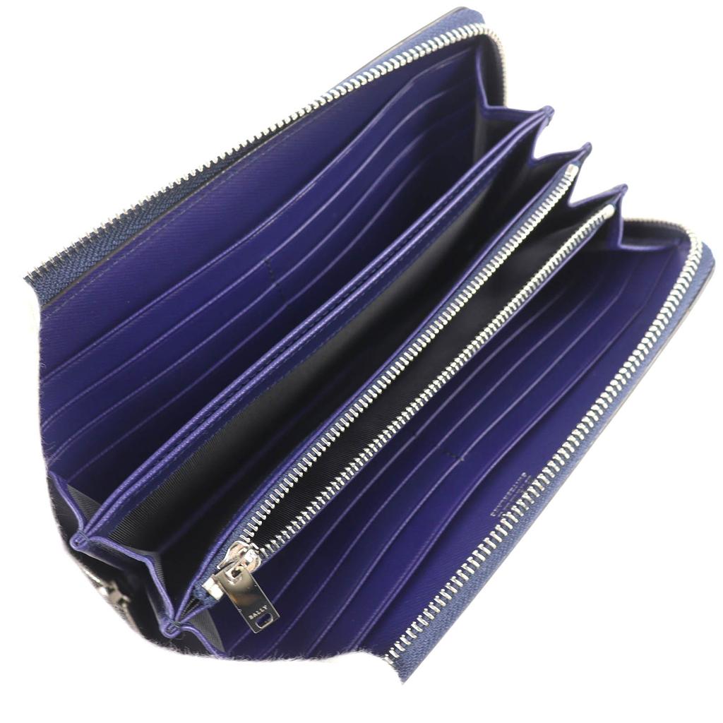 Excellent BALLY SALEN.S Metal Logo Bally Stripe Zip Around Leather Long Wallet Used