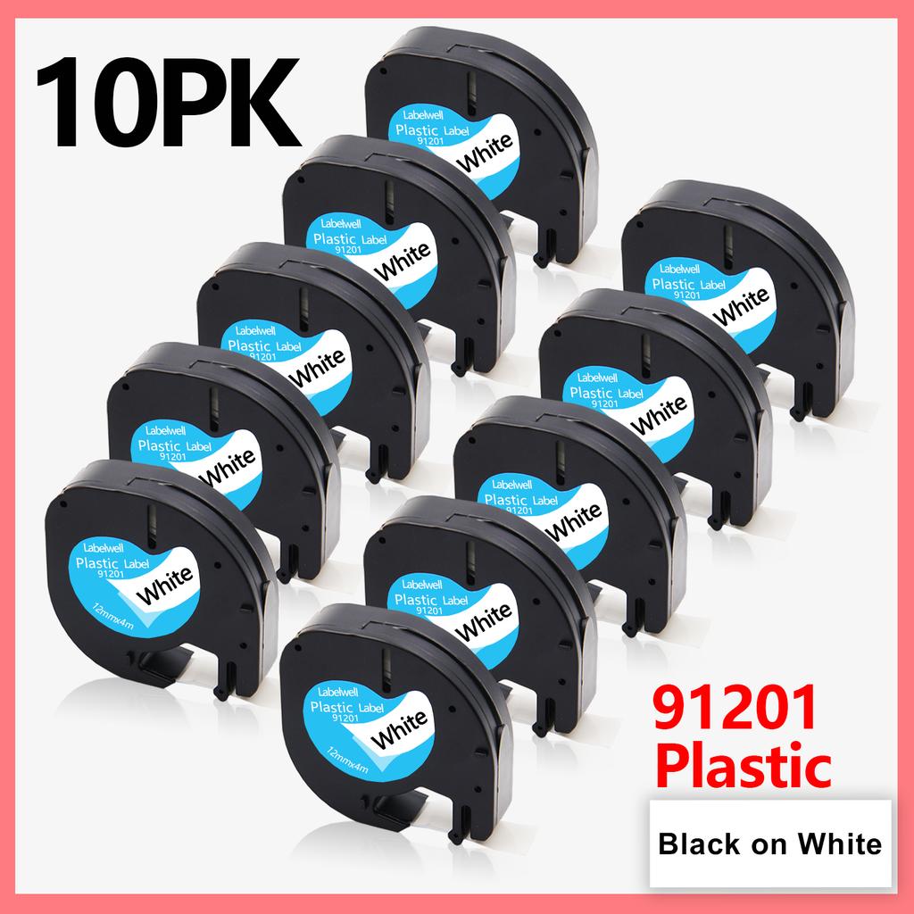 10PK Compatible Dymo LetraTag 91201 91202 12267 91200 91203 91204 91205 Plastic Label Tapes 12mm*4M for Dymo LT-100H LT-100T XR
