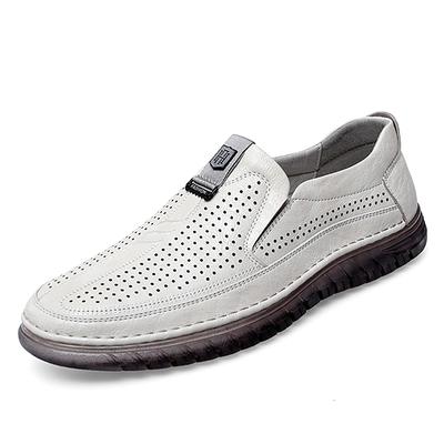 Fashion Summer Perforated Leather Shoes Mens Slip On Shoes Lace Up Sandals Male Comfortable Casual Shoes Male Comfortable Loafers