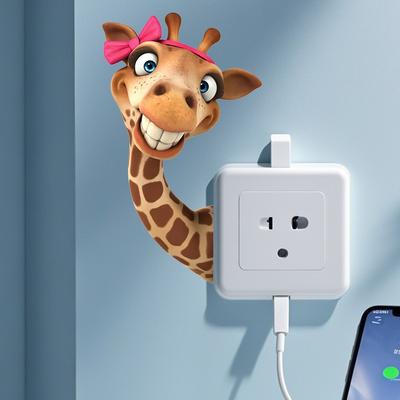 Plaque d'interrupteur girafe amusante Sticker mural Auto-adhésif Décoration salon chambre à coucher