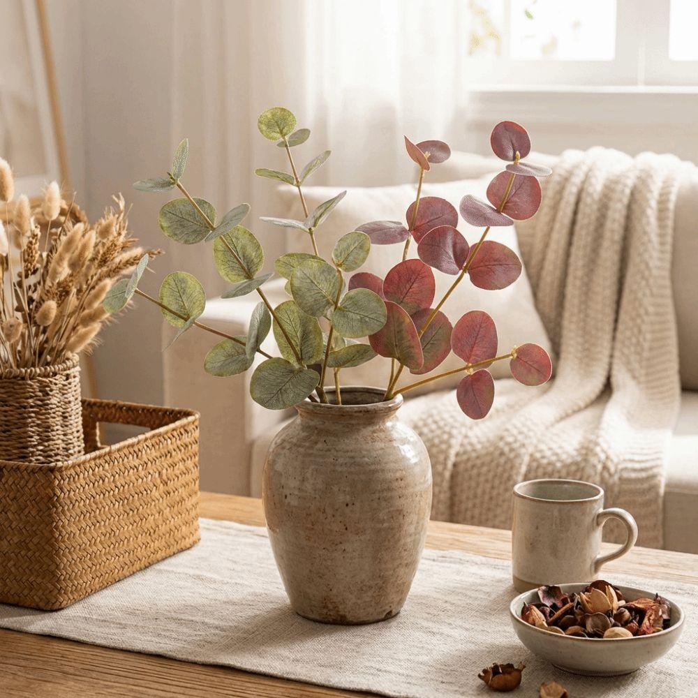 Plastic Artificial Eucalyptus Round Leaves Silk Eucalyptus Leaf  Christmas Decorations