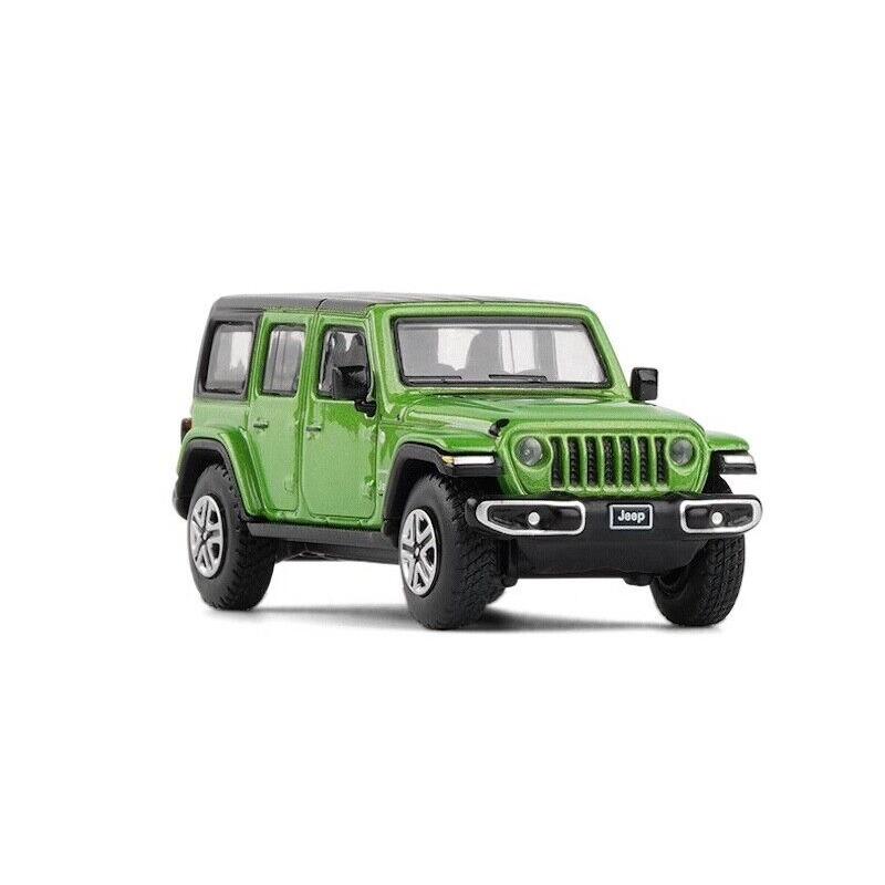 

1:64 Зеленый внедорожник Jeep Wrangler Sahara 2019 года, внедорожная модель, металлический автомобиль NIP