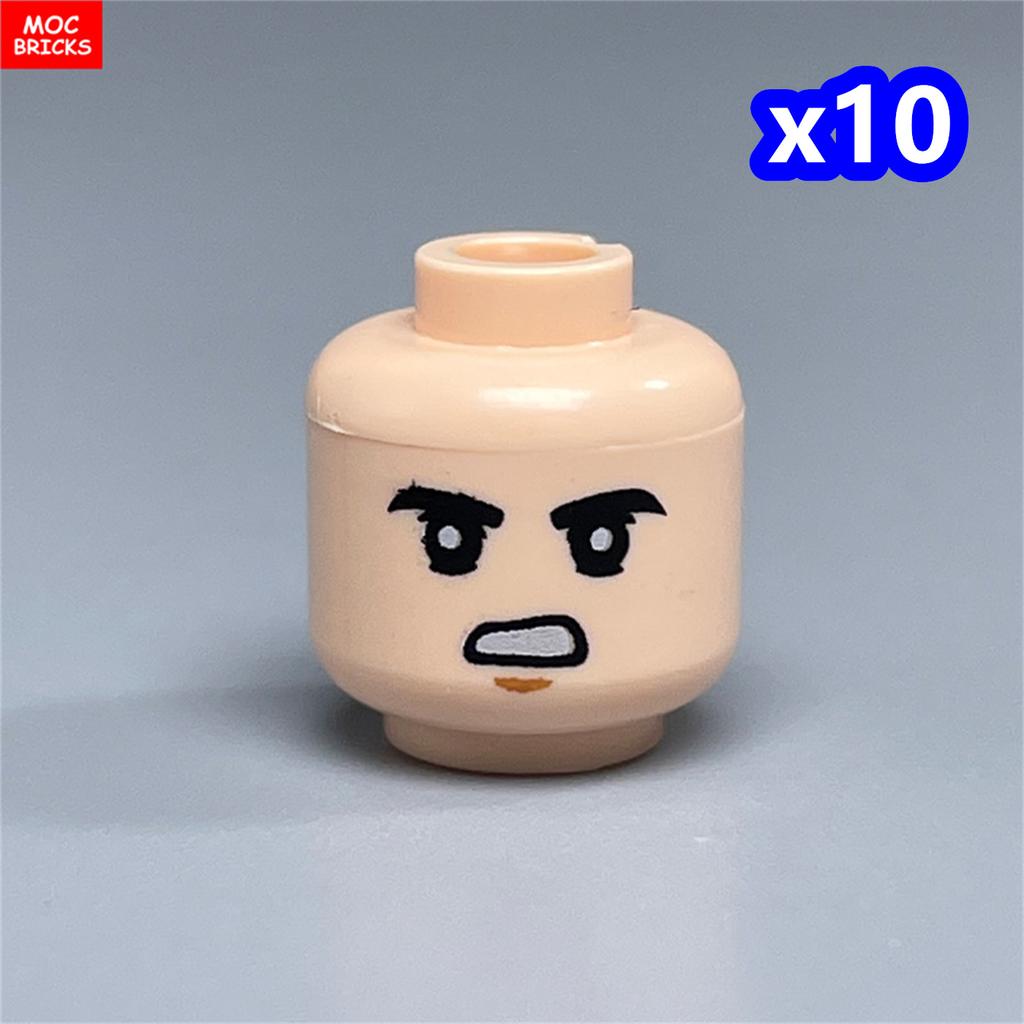 10pcs MOC Bricks Printed Head Beard Men Woman Face Cool Expression Building Blocks Model Kids Toys Gifts