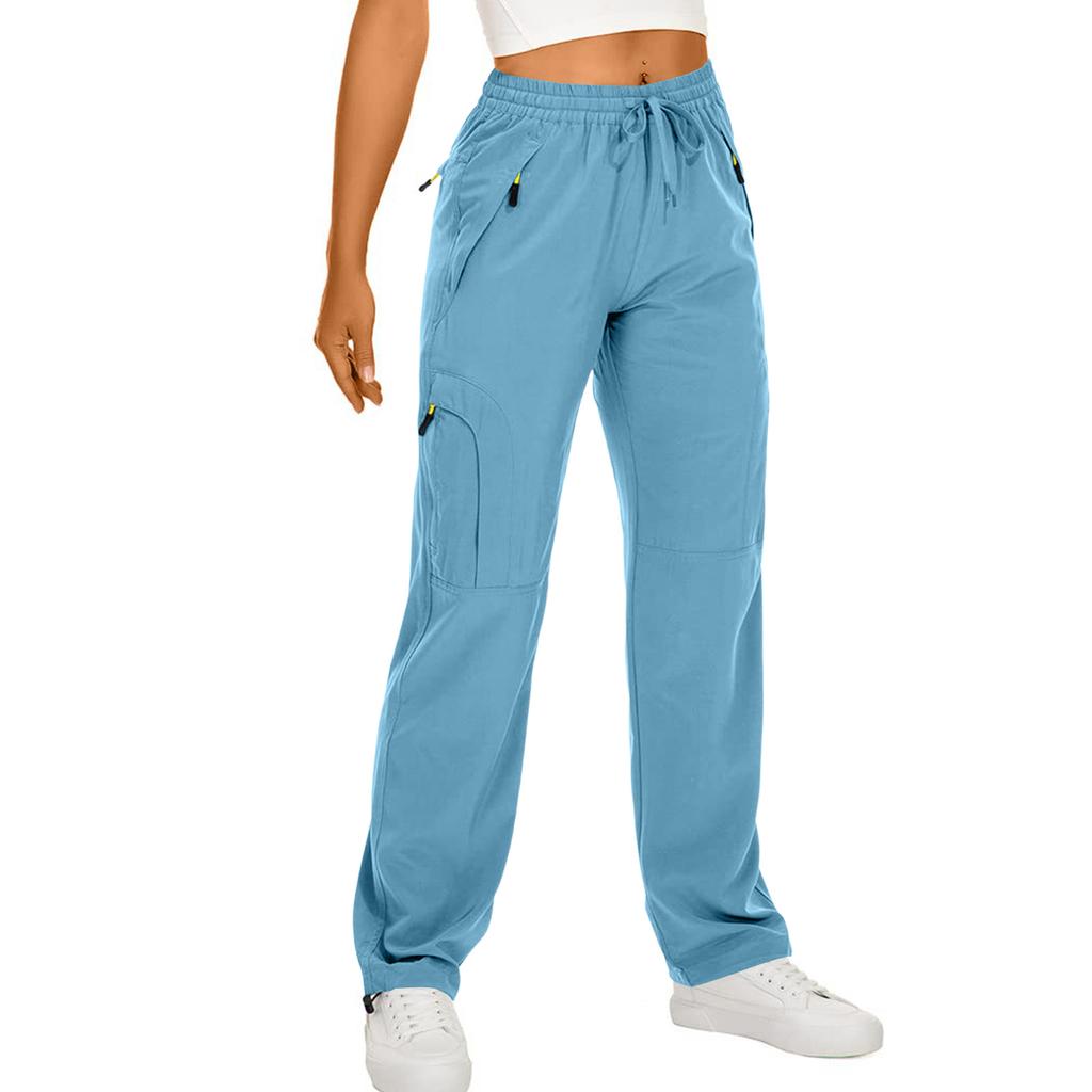Women's Hiking Pants Waterproof Sweatpant Elastic Waist Zipper Multi-Pocket Casual Sports Trouser