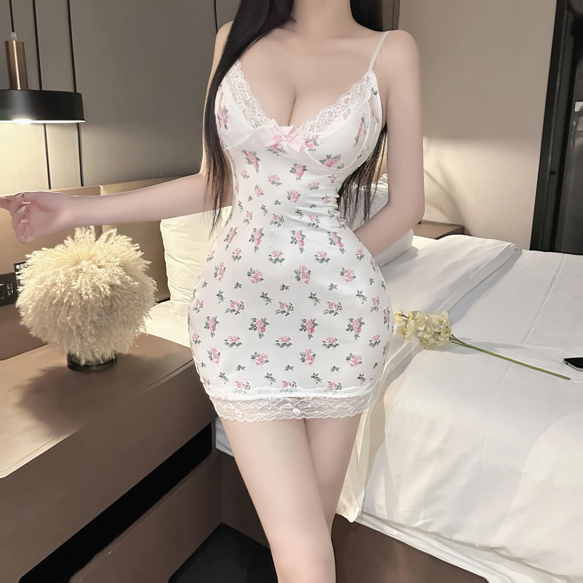 

Забавная маленькая цветочная ночная рубашка кружевное сращивание маленькая грудь чистое желание подтяжки без накладки на грудь сексуальный дом average size