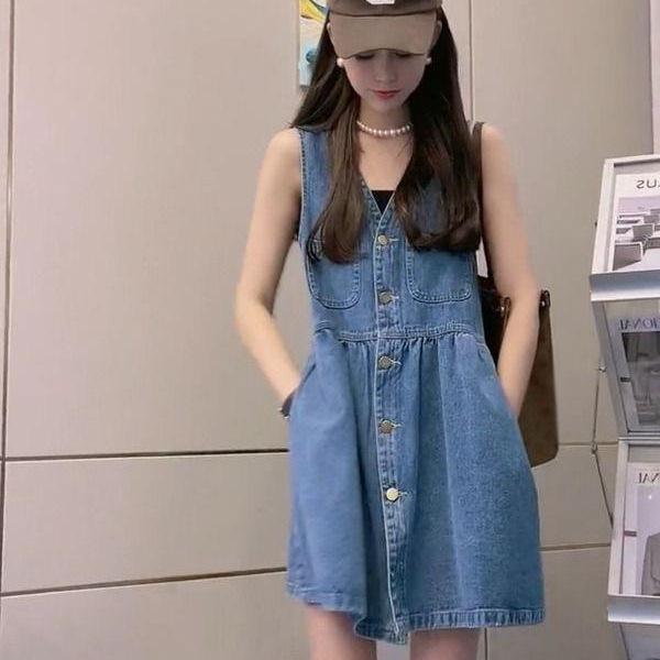 2026 Summer Women's Loose Strappy Denim Tank Dress