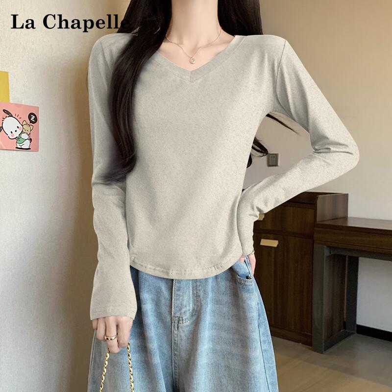 La Chapelle Women s Cotton V-Neck Long Sleeve Fan-Hem Top XL