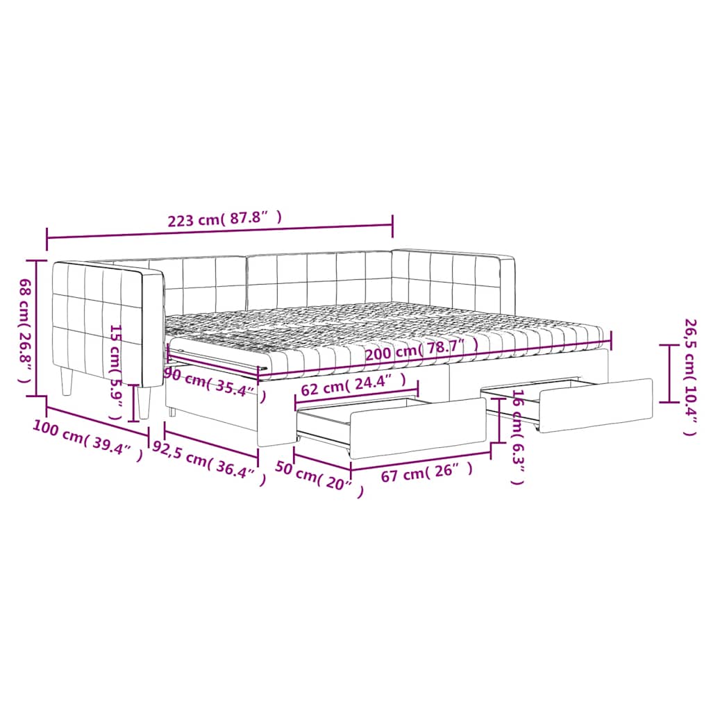Expandable Daybed with Drawers Dark Green 90x200 Cm Velvet