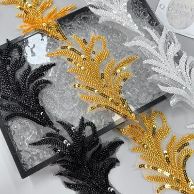 Listy Trojrozmerné Flitre Ručne Vyrábané Korálky Diy Golier Corsage Doplnky do Vlasov Svadobné Šaty Dekorácia Čipka Čipkované Doplnky