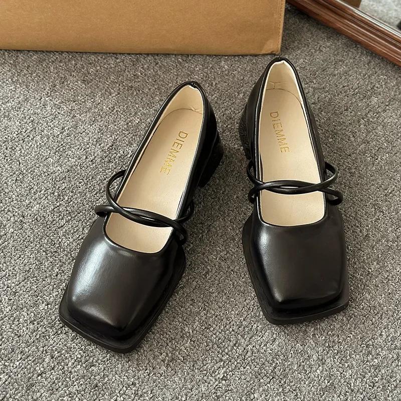 Women Spring Shallow Mouth Single Shoes Thick Low Heel Mary Jane Women Pumps Solid Color Square Toe Casual Loafers Luxury Shoes