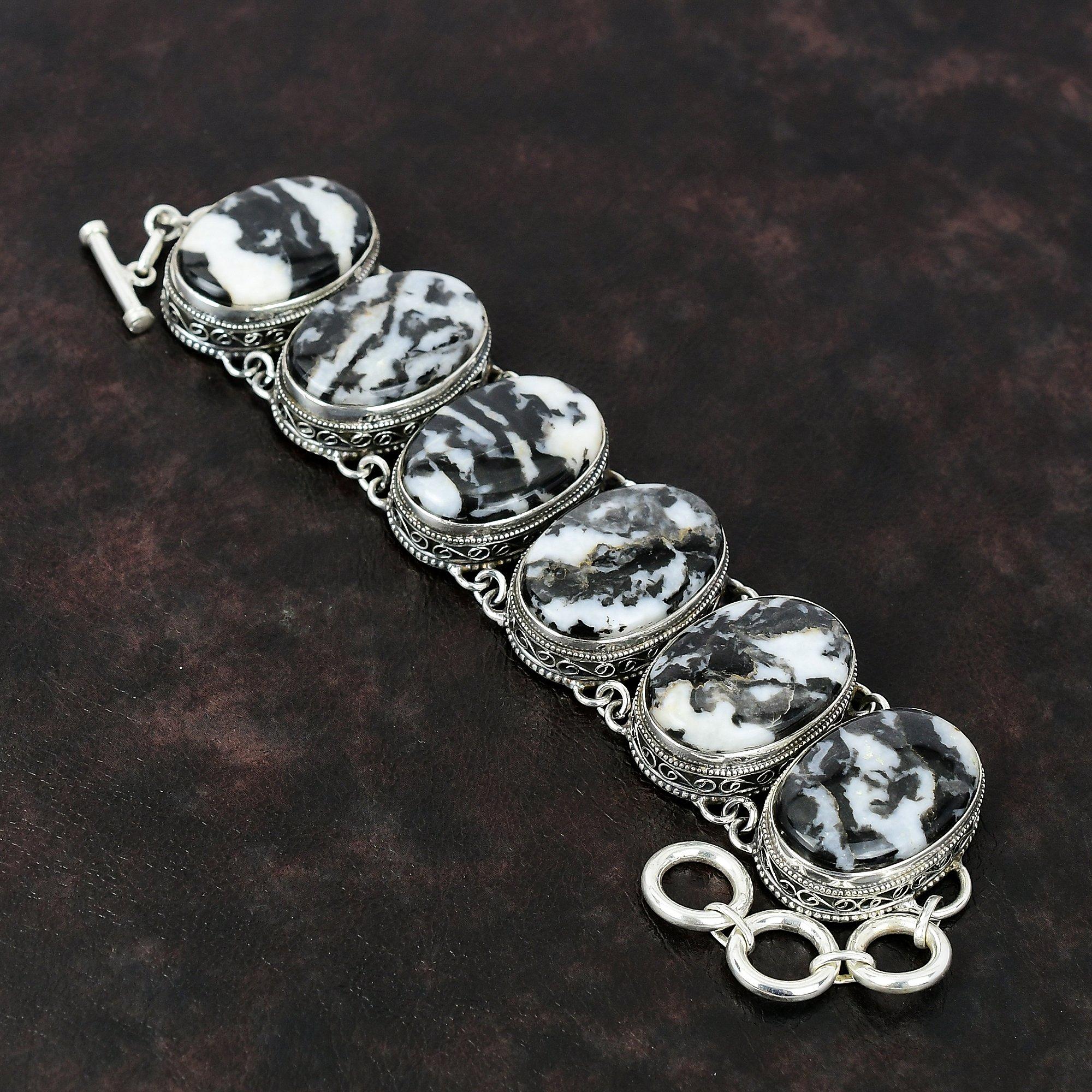 

Белый бирюзовый браслет Buffalo Винтажный браслет Браслет из стерлингового серебра 925 пробы Ювелирные изделия ручной работы Браслет из драгоценных камней Регулируемый браслет-цепочка Adjustable