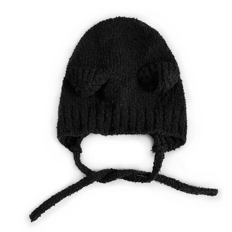 Cute Bear Knitted Hat Cute Girls Knitted Ear Caps Winter Padded and Thickened Warm Cap Big Head Circumference Ear Protection Hat