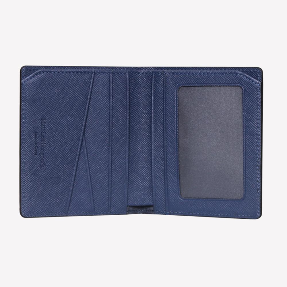 Matt Saffiano Cowhide Mini Wallet (Black + Steel Blue) W22762