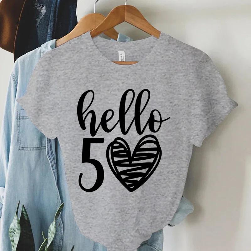 New Arrival Hello 50 Loose Funny Tshirt Hello Fifty Shirt 50th Birthday Shirt Birthday Party Tees Gift Casual Women Shirt Top