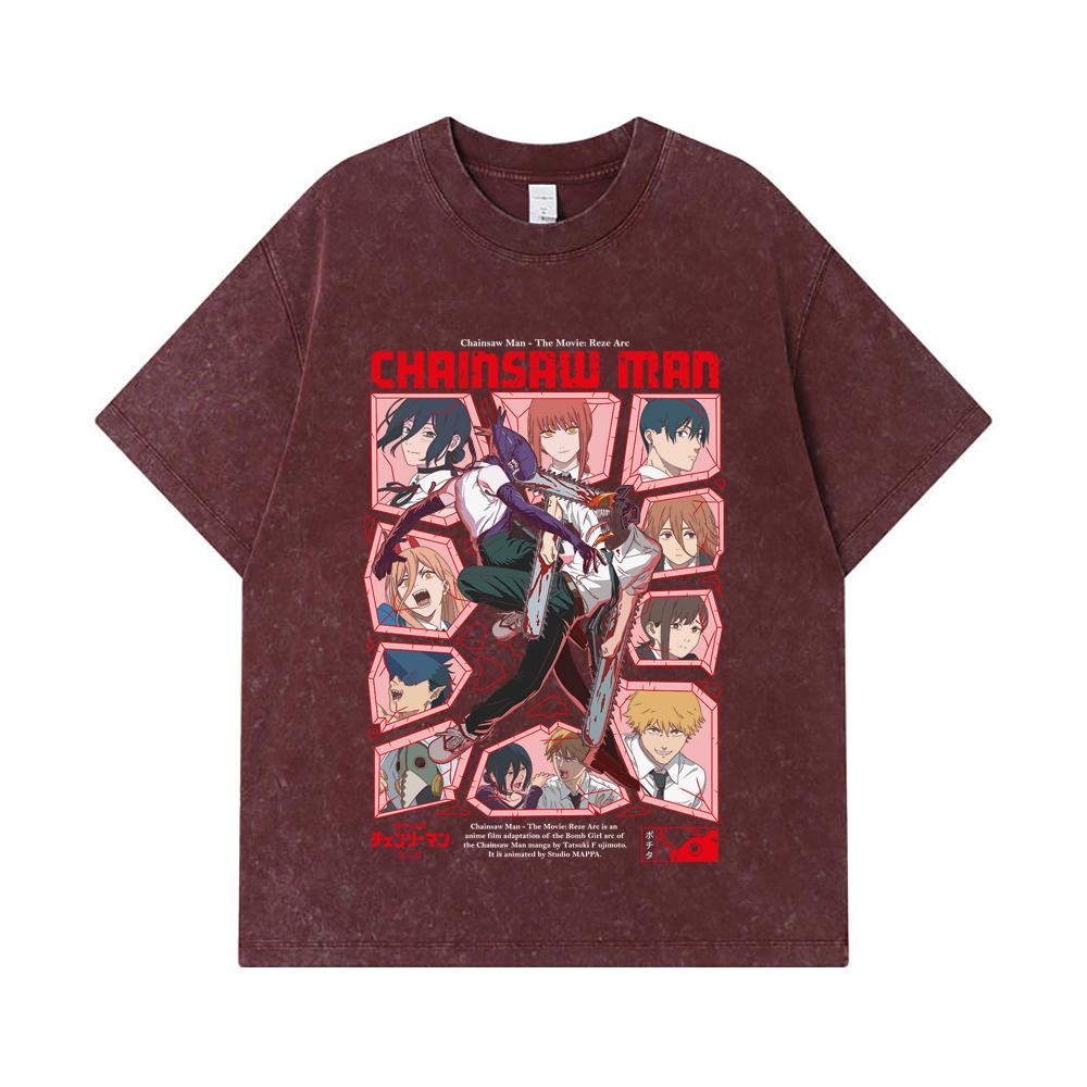 GSM Washed Tshirts Cotton Chainsaw Man V Reze Arc Print Unisex Heavy Cotton T Shirt S