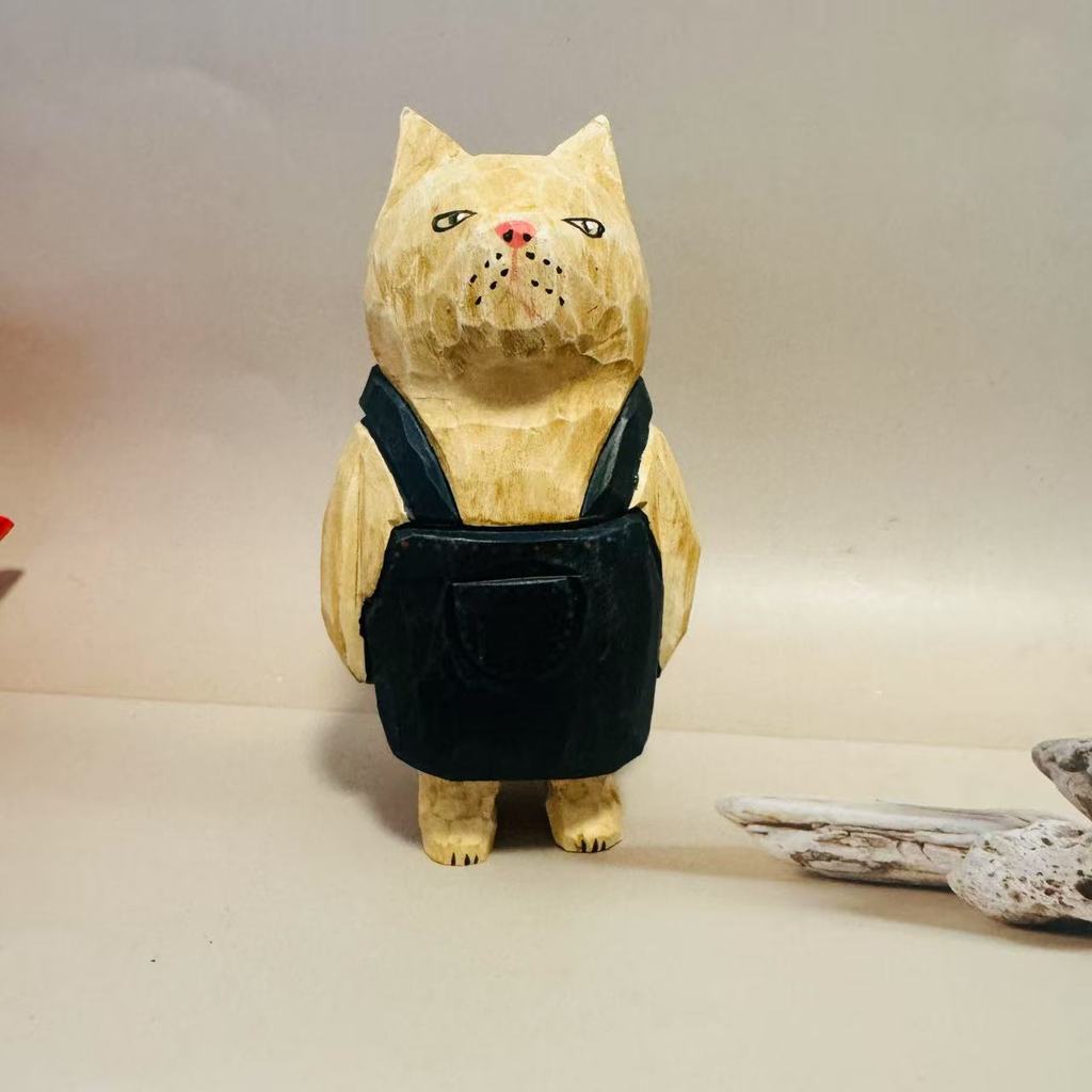 Wooden Cat Figurine Craft Gift For Home Office Decor Collectors Gift