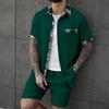 Men's Breathable Waffle Plaid Patchwork Short Sleeve Cardigan & Shorts Set