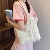 Korean Style Lace Shoulder Bag With Ribbon Large Capacity Bag Simple Canvas Handbag  Travel