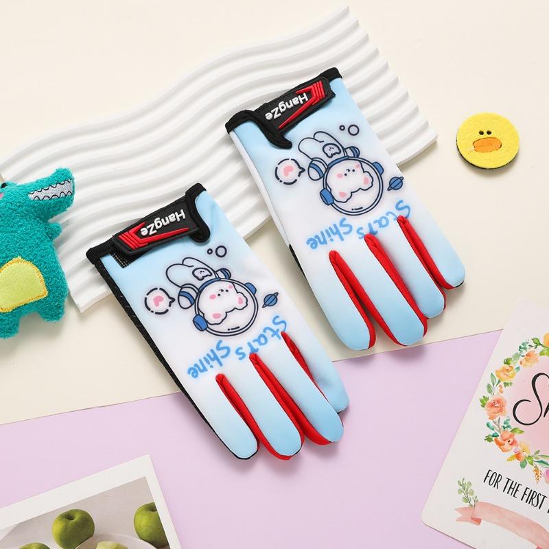 Children's gloves autumn and winter velvet warm students boys and girls thickened cycling windproof outdoor cycling cold-proof gloves