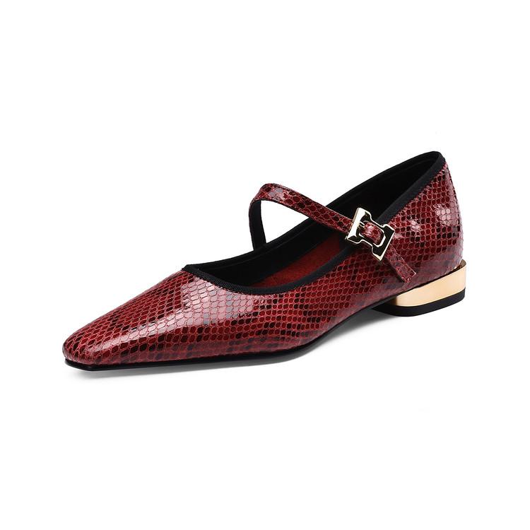 Fashion New Spring/autumn Genuine Leather Women Shoes Square Toe Shoes for Women Fashion Serpentine Mary Jane Shoes Low Heel Women Pumps