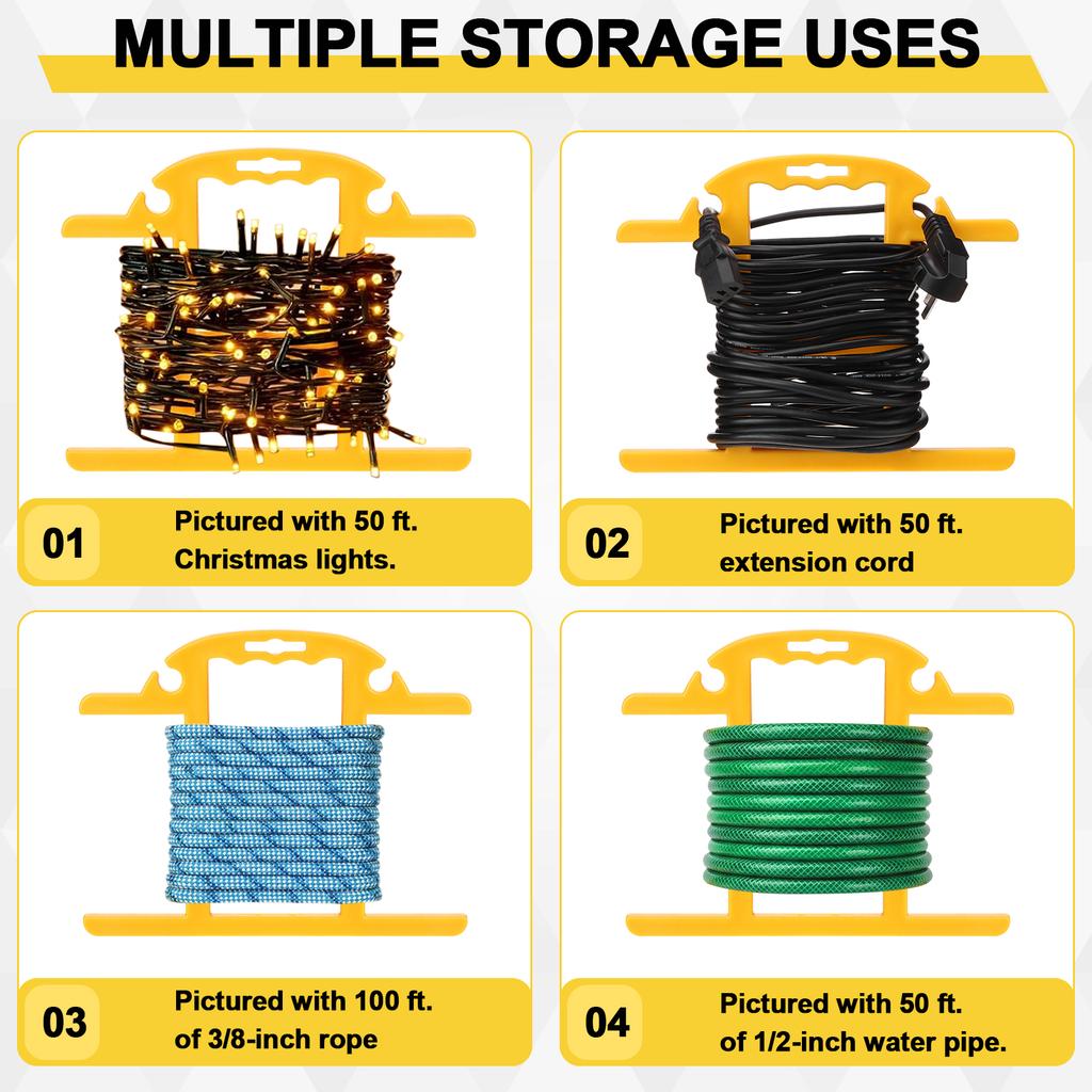4Pcs Abs Heavy Duty Extension Cord Storage Reel, Portable Cord Organizer, Yellow H-Shape Wrap-Holds Extension Cord Winder For In