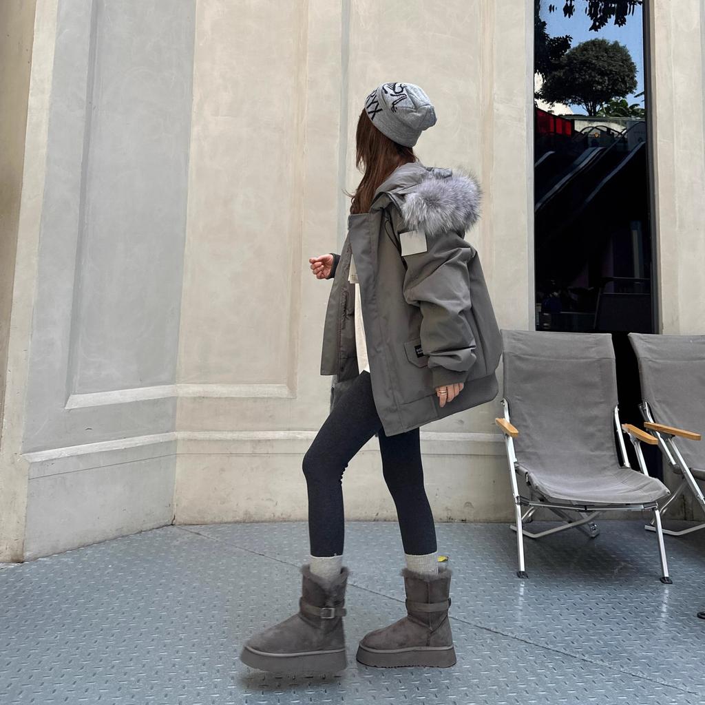 Gray Snow Boots Women's 2025 Winter New Thick-soled Heightening Piled Thickened Long-tube Snow Cotton Shoes