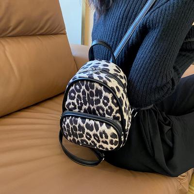Mini Nylon Backpack for Women High Capacity Travel Bags Casual Cosmetic Bag Female Bag Leopard Backpack