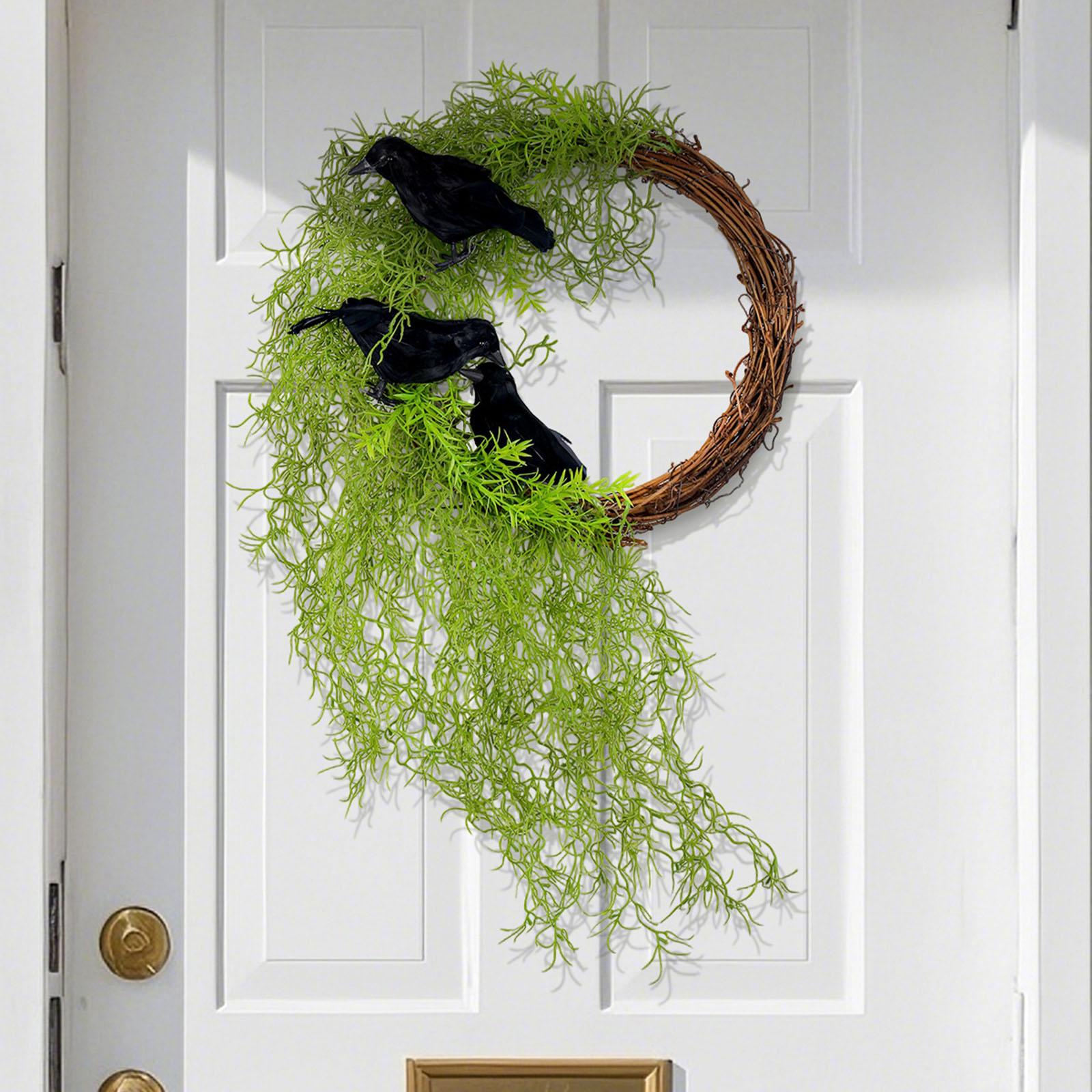 

Halloween Beauty Beard Crow Wreath, Door Hanging Decoration Halloween Garden Plant Vine Circle Wall Decoration One Size