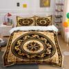 3Pcs Baroque Style Bedding Set, Gold Black Beige Ornate Pattern Print Duvet Cover + 2 Pillowcases, Luxury Decor