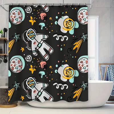 Space-themed Astronaut Shower Curtain with Colorful Galaxy Patterns for Bathroom Decor