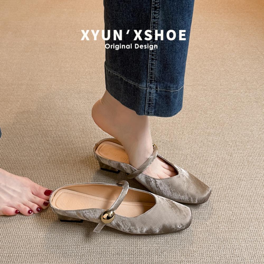 Fashion Baotou Half Slippers Women's Spring/Autumn New Shallow Mouth Pumps Women Interior Height Increase Large Size Women's Shoes 40-42