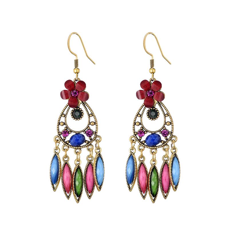 

Bohemian Zircon Earrings For Women Acrylic Flower Tassel Crystal Wedding Earings Ethnic Geometric Earrings Pendientes Mujer