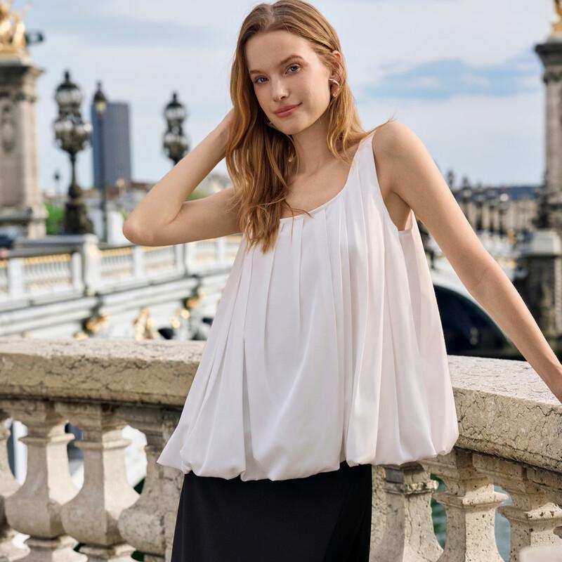 ELLE Women s Pleated Linen Blend Cami Top M