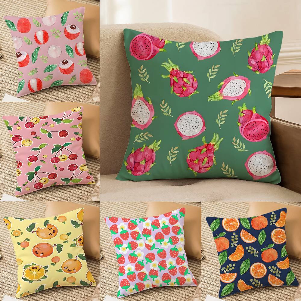 Fashionable Fruit Print Pattern Pillow Case Comfort Sofa Bed Silky Elegant Invisible Zipper Decorative Cushion Cover