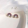 Small Fresh Rainbow Earrings Women's Simple and Small Stud Earrings Set Silver Needle 2025 New Trendy Sweet Girl Ears