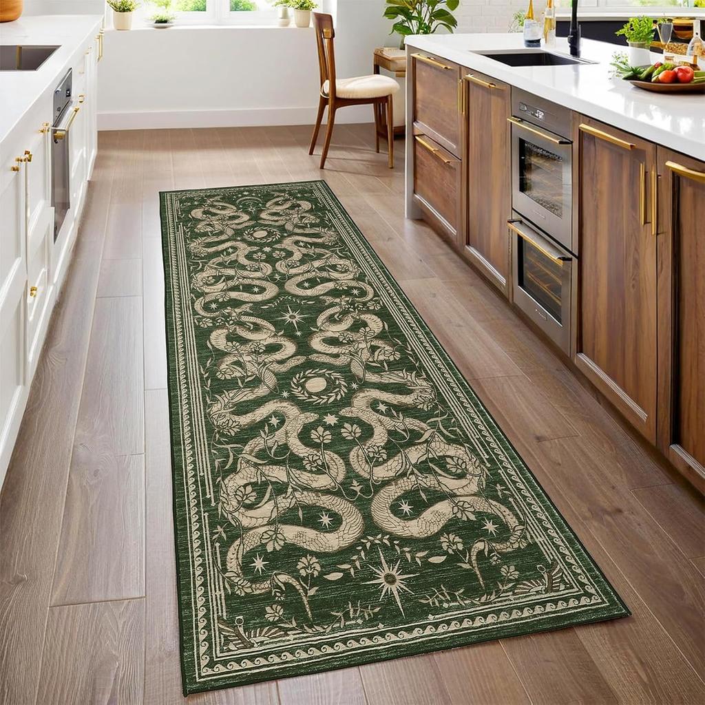 Corridor Carpet Runner Rug Green Machine Washable Floor Mat Hallway Carpets Home Decoration Rug for Bedroom Bedside Rugs