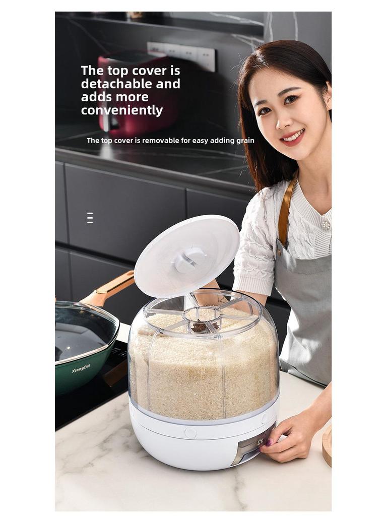 Rotating Rice Storage Container: Insect and Moisture-Proof Sealed Jar with Partition for Grain Preservation
