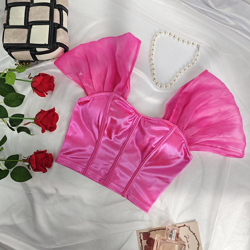 Sexy Satin French One-Shoulder Tube Top Vest