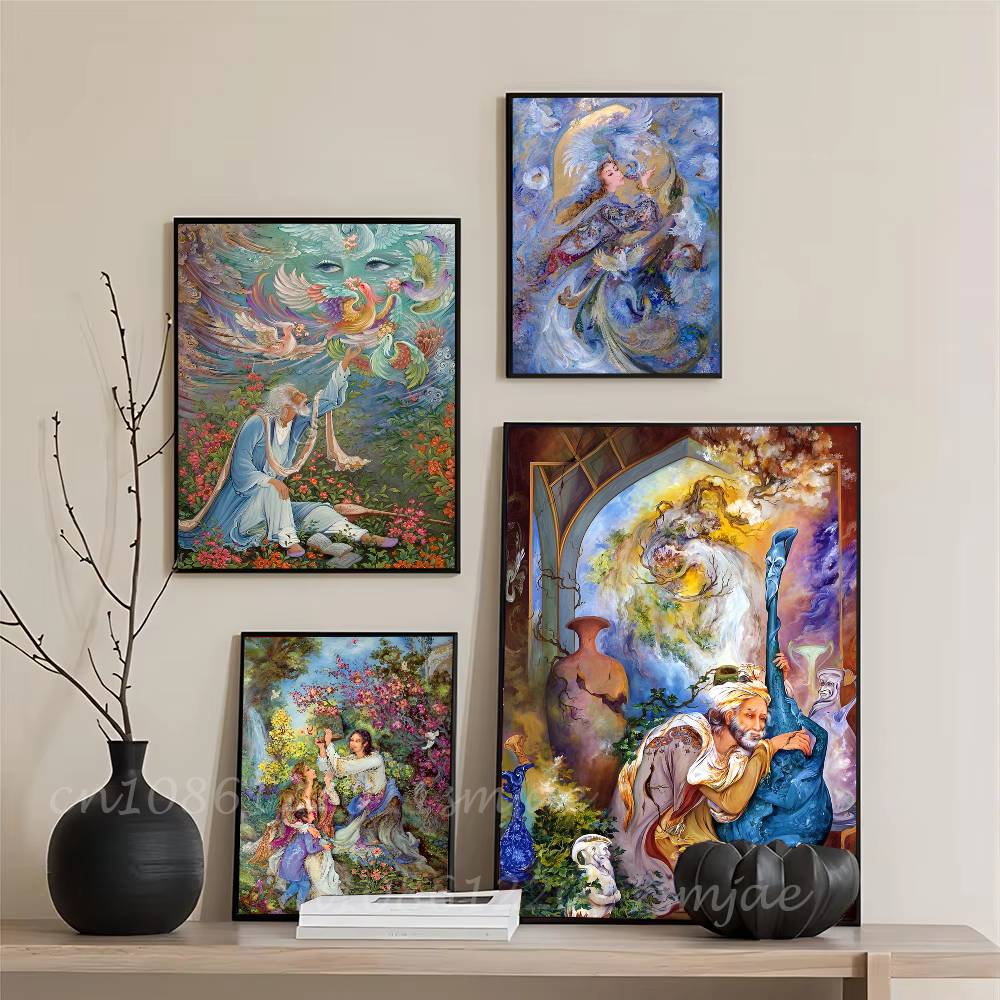 1pc Mahmoud Farshchian Persian Painting Poster Sticker Print Waterproof Wall Art For Living Room Bedroom Home Decor