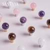 Santaya Brass Kitchen Cabinet Pull Crystal Pink White Handle Retro Drawer Knob Personality Creative Furniture Handle