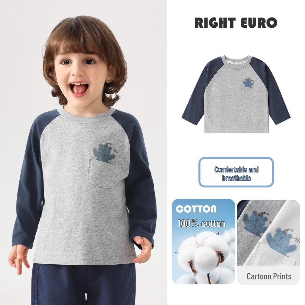 European Boys' Pure Cotton Long-Sleeve T-shirt, New Spring 2026 Toddler & Baby Base Layer
